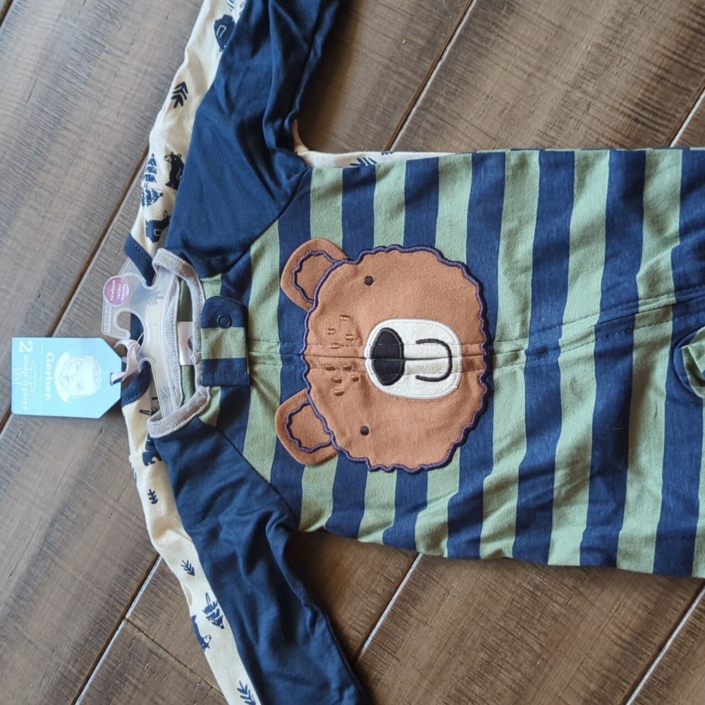 NWT Baby Boys 2pk Zip-up Sleep N' Play Blue/White Bear Gerber